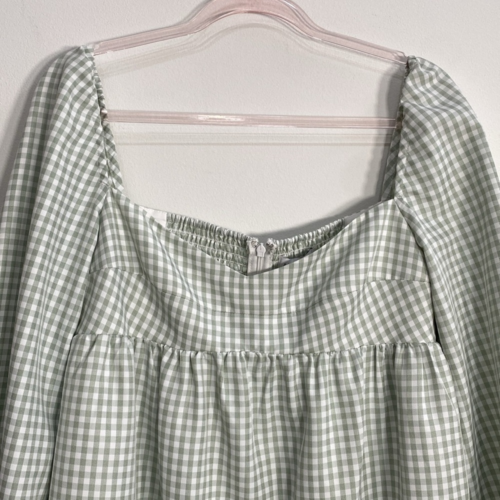 Gianni Bini Gingham Dress Women's 10 babydoll Green - Picture 3 of 12